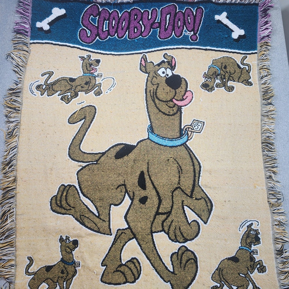 Scooby-Doo Woven Tapestry Throw Blanket Unisex OS Tan Good Vintage Fringed 90s